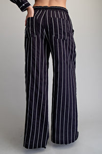 Striped Elastic Waist Straight Leg Pants
