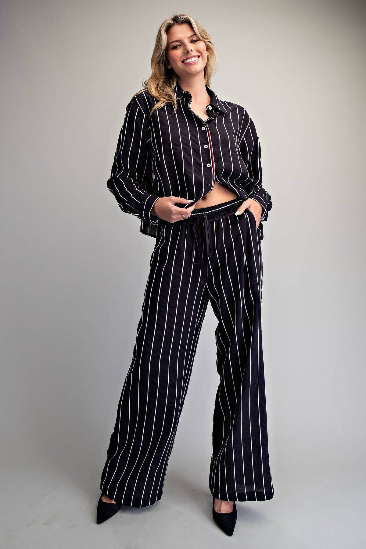 Striped Elastic Waist Straight Leg Pants