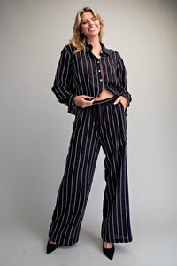 Striped Elastic Waist Straight Leg Pants