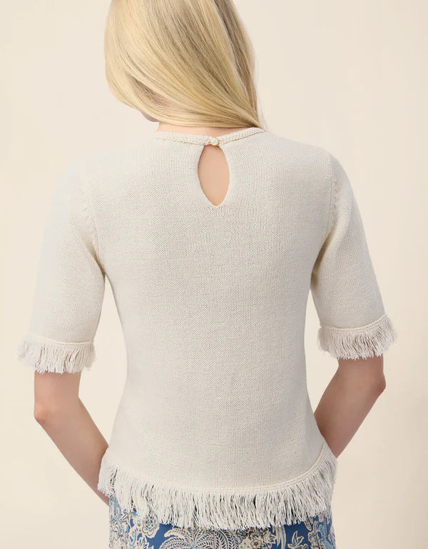 Sofia Fringe Sweater Antique White