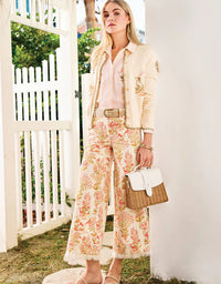 Pritchard Wide Leg Fringe Pull On Jean Castillo Toile Cream