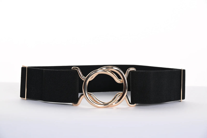 Black Leather Elastic Belt Trimmed Gold