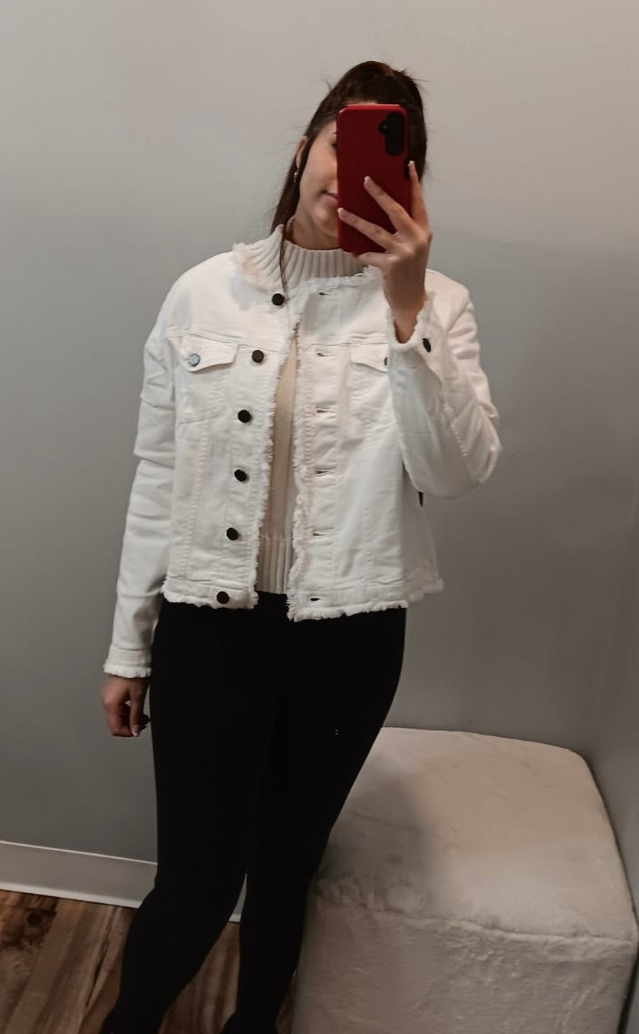 Frayed Collarless Jean Jacket