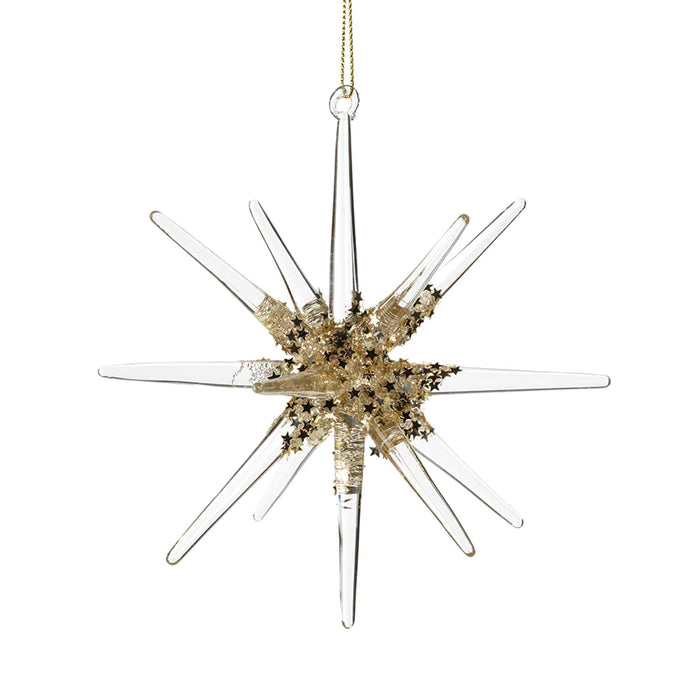 Glass 3D Snowflake Ornament - Clear with Gold - Large