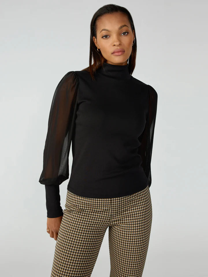 On My Mind Mesh Sleeve Top Black