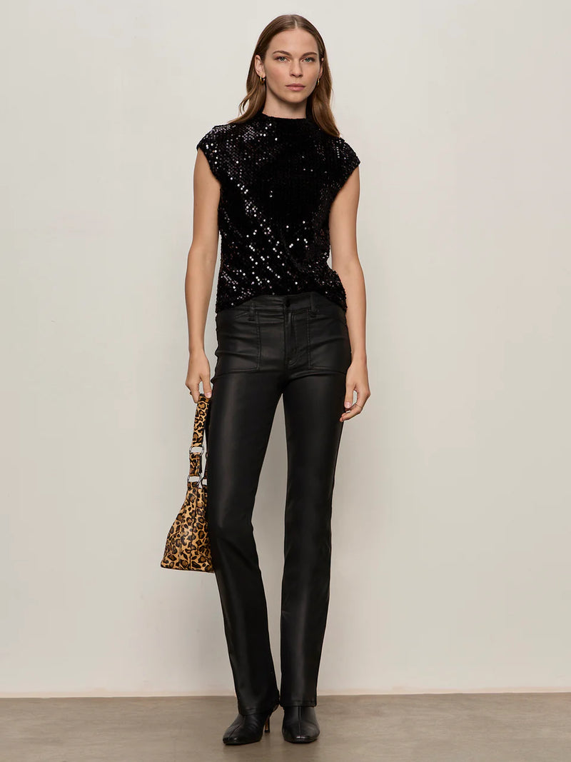Funnel Neck Sequin Top Black