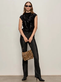 Funnel Neck Sequin Top Black