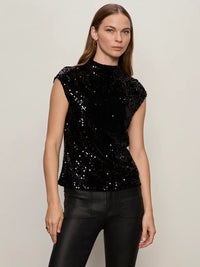 Funnel Neck Sequin Top Black