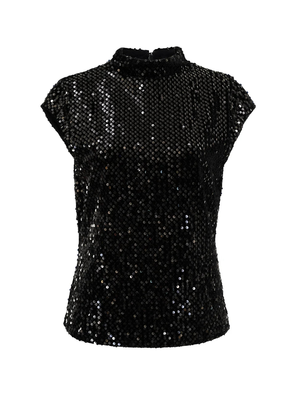 Funnel Neck Sequin Top Black