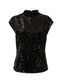Funnel Neck Sequin Top Black