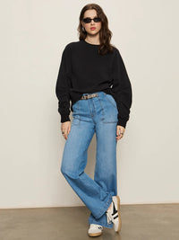 Shirred Sleeve Sweatshirt Black