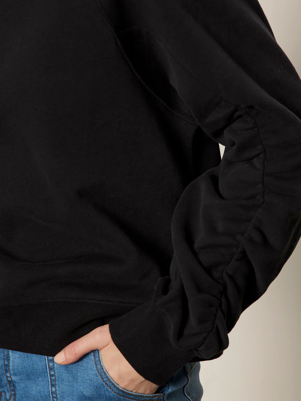 Shirred Sleeve Sweatshirt Black