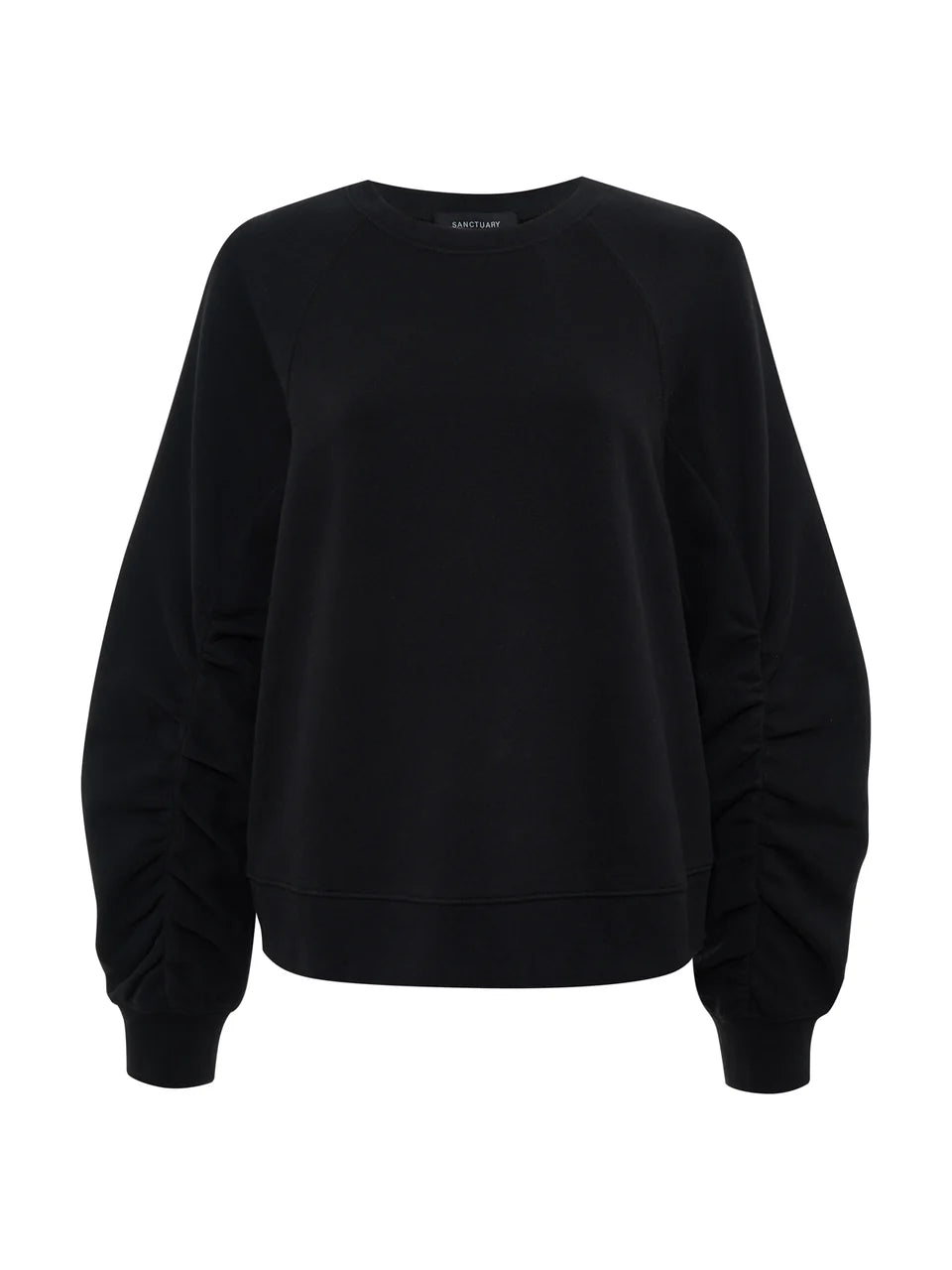 Shirred Sleeve Sweatshirt Black