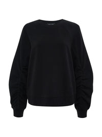 Shirred Sleeve Sweatshirt Black
