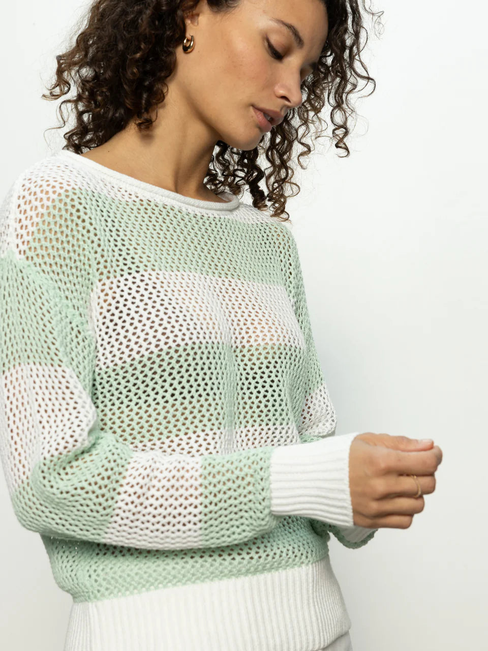 Open Knit Sweater Mint Tea / Chalk