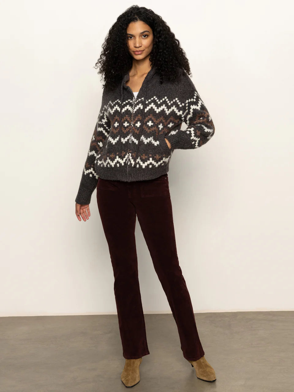 Zip-Up Fairisle Hoodie Mocha Fairisle