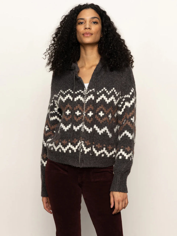 Zip-Up Fairisle Hoodie Mocha Fairisle