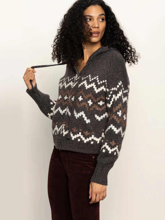 Zip-Up Fairisle Hoodie Mocha Fairisle
