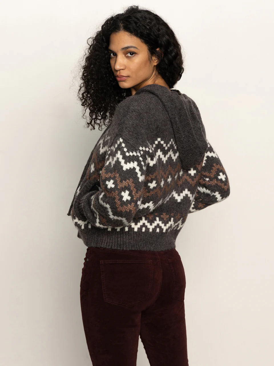 Zip-Up Fairisle Hoodie Mocha Fairisle