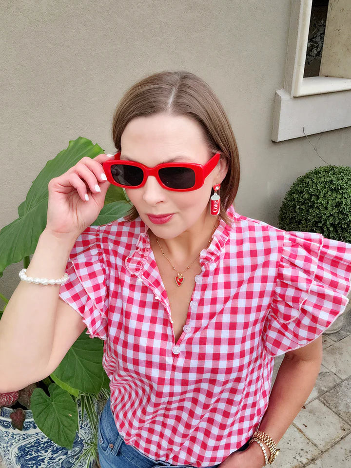 Rhinestone Resin Coke Can Earrings in Red/Grey