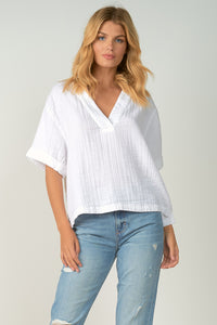 White V-Neck Short Sleeve Top