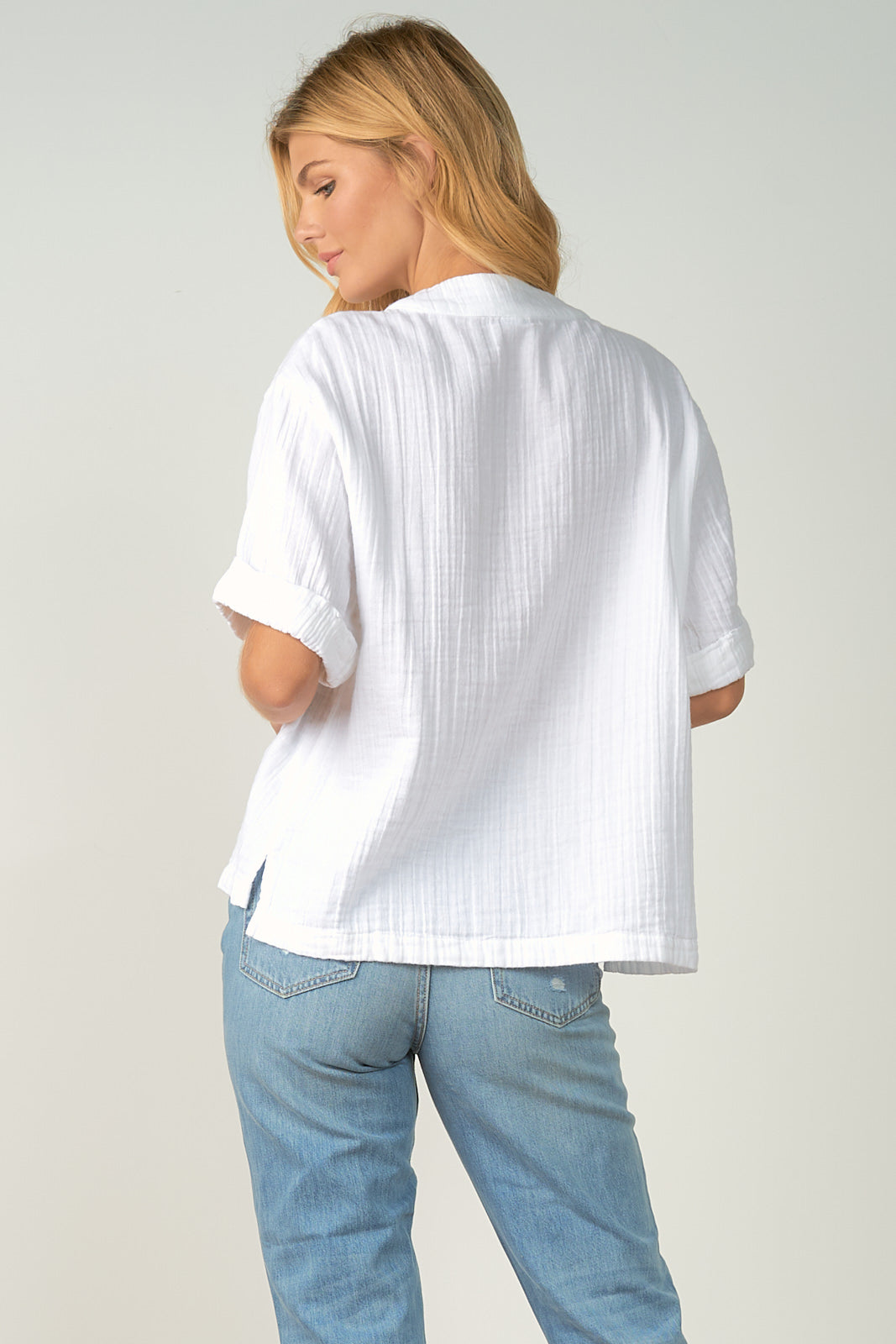 White V-Neck Short Sleeve Top