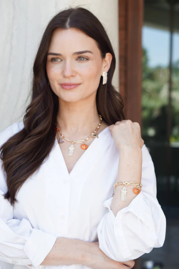 Halloween Pave Icons Charm Necklace in Shiny Gold
