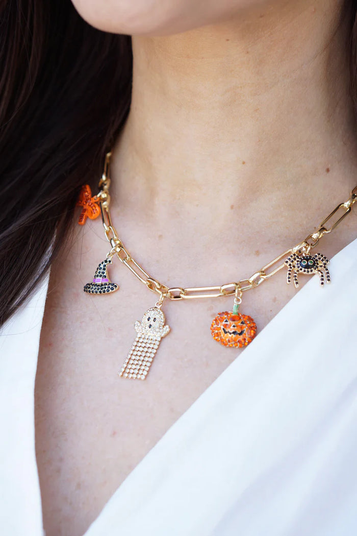 Halloween Pave Icons Charm Necklace in Shiny Gold