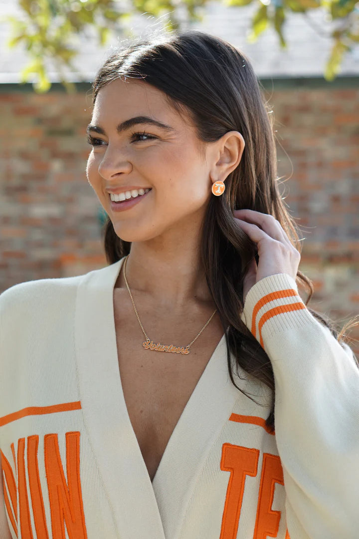 Tennessee Vols Logo Circle Stud Earrings in Orange/Shiny Gold