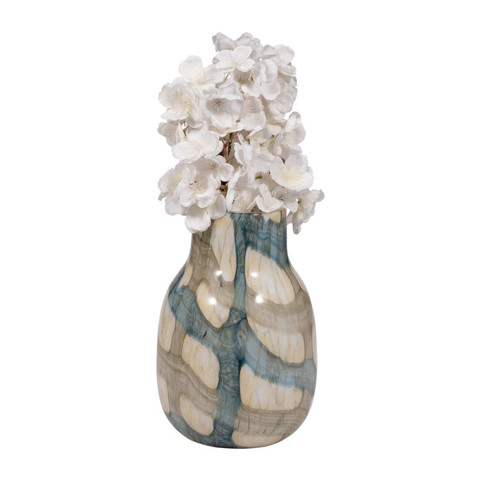 FLOURESSA BLUE & TAN GLASS VASE