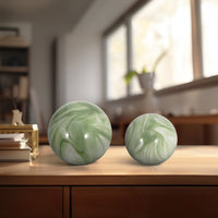 S/2 5/6" Lucinda Green Swirl Spheres