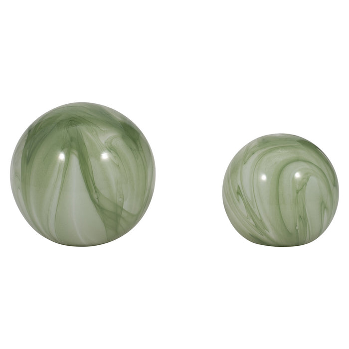 S/2 5/6" Lucinda Green Swirl Spheres