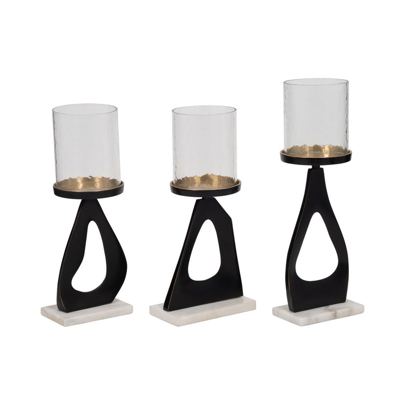 S/3 13/13/15" Provence Black Candle Holders