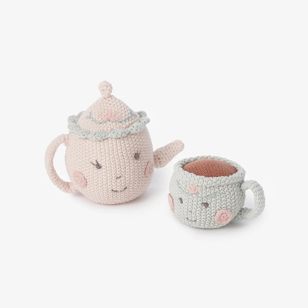 HAZEL & ANNIE TEA POT & TEACUP HAND-CROCHETED RATTLE SET