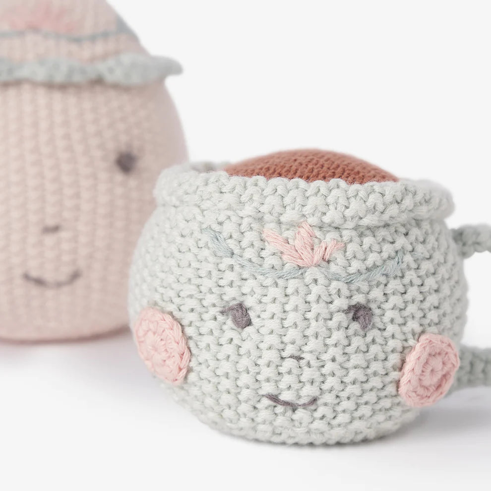 HAZEL & ANNIE TEA POT & TEACUP HAND-CROCHETED RATTLE SET