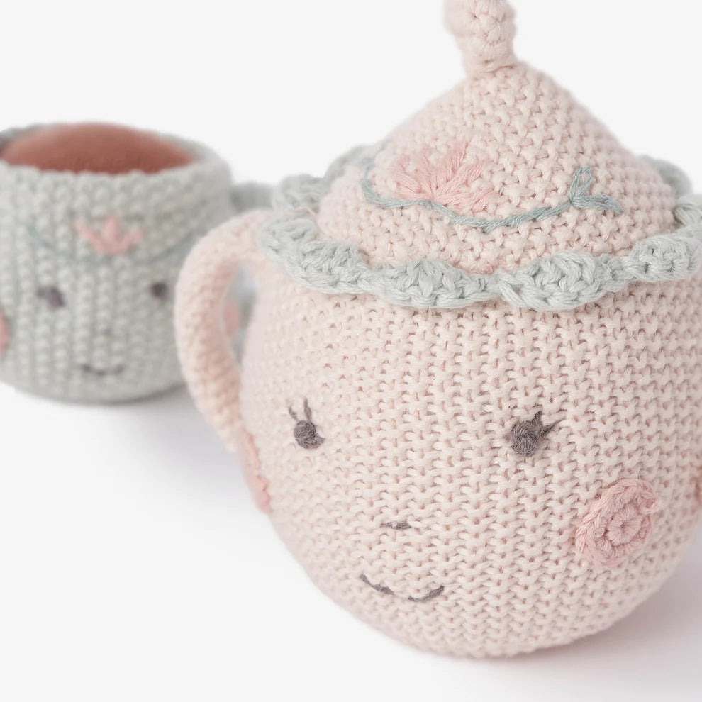 HAZEL & ANNIE TEA POT & TEACUP HAND-CROCHETED RATTLE SET