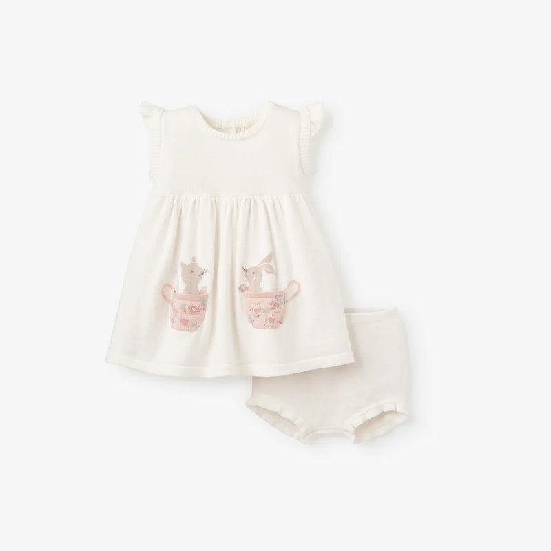 TEA PARTY FLUTTER SLEEVE KNIT BABY DRESS