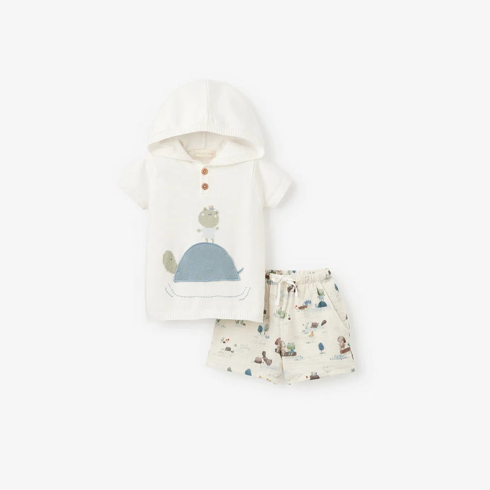 POND FRIENDS HOODED PULLOVER + ORGANIC MUSLIN SHORT SET