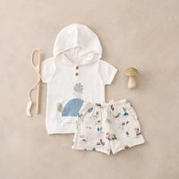 POND FRIENDS HOODED PULLOVER + ORGANIC MUSLIN SHORT SET