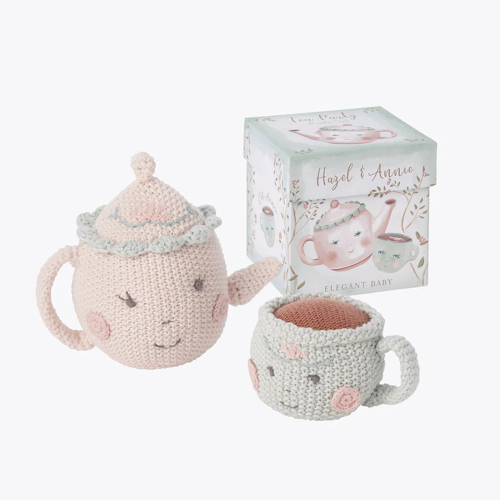 HAZEL & ANNIE TEA POT & TEACUP HAND-CROCHETED RATTLE SET