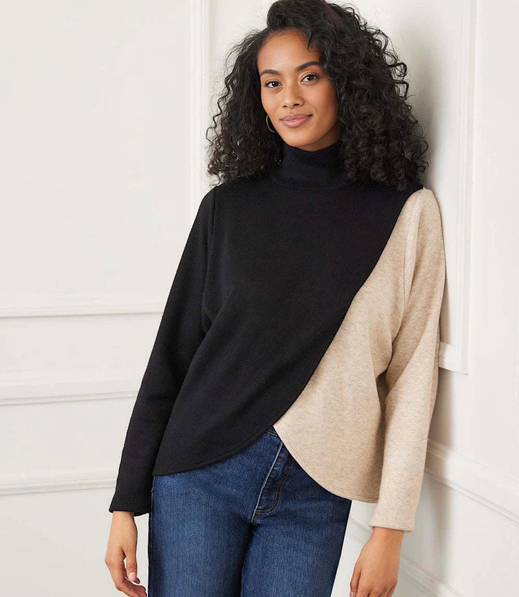 Long Sleeve Crossover Colorblock Top