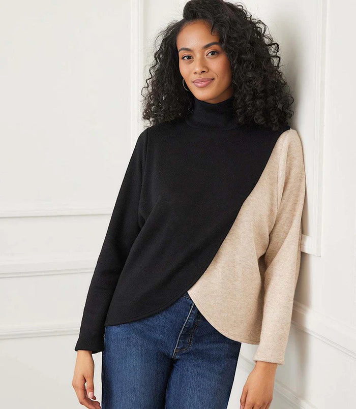Long Sleeve Crossover Colorblock Top