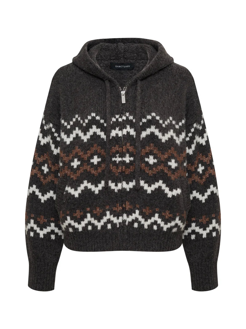 Zip-Up Fairisle Hoodie Mocha Fairisle