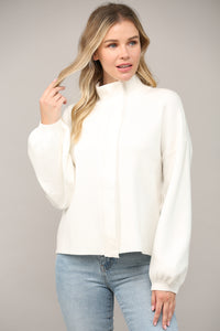 Zip Up Mock Neck Sweater Jacket