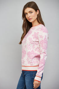 FLORAL DAMASK PATTERN KNITING CREW NECKLINE SWEATER