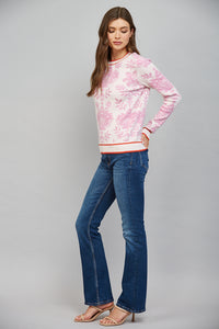 FLORAL DAMASK PATTERN KNITING CREW NECKLINE SWEATER