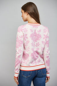 FLORAL DAMASK PATTERN KNITING CREW NECKLINE SWEATER