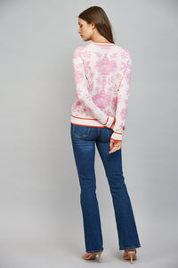 FLORAL DAMASK PATTERN KNITING CREW NECKLINE SWEATER