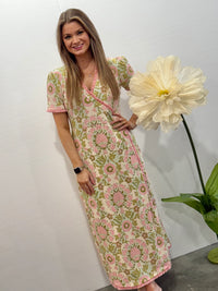 Amberly Wrap Dress Seawall Damask Pink