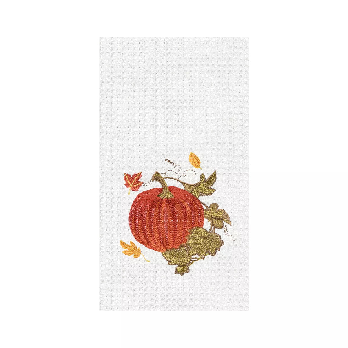 Red Autumn Pumpkin Leaves Embroidered Waffle Weave Towel